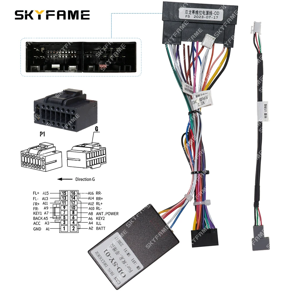 SKYFAME Car 16pin Wiring Harness Adapter Canbus Box Decoder Android Radio Power Cable For Ssangyong Tivolan Tivoli OD-SY-01