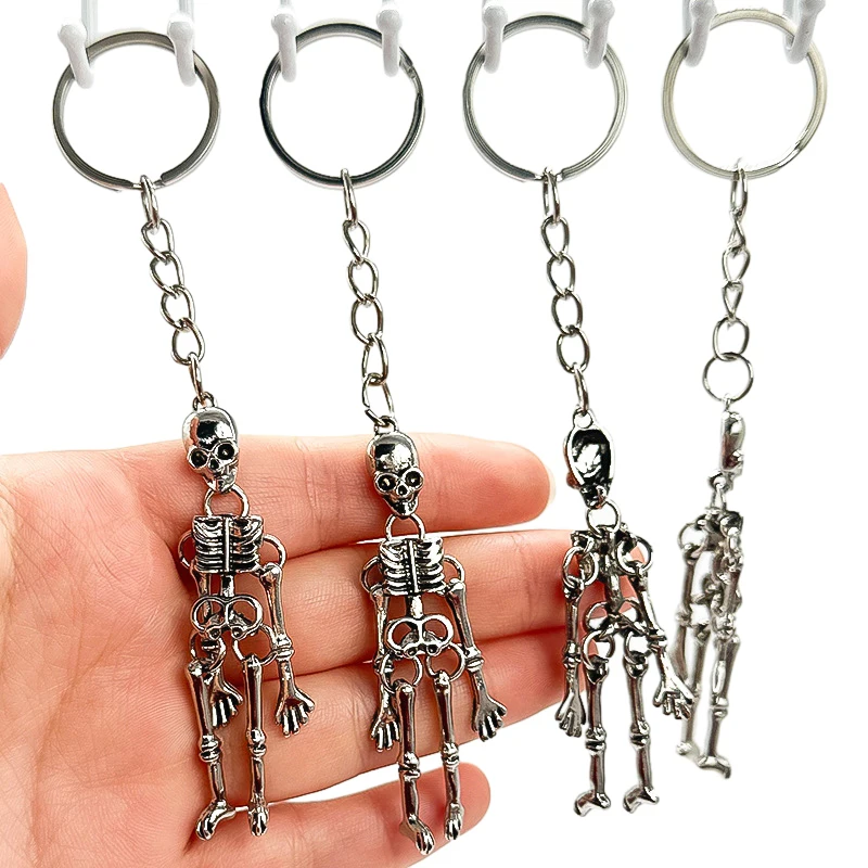 Skull Keychain Punk Multi-jointed Skeleton Keyring Car Charms Gothic Horror Pendant Halloween Ghost Head Jewelry Couple Gift