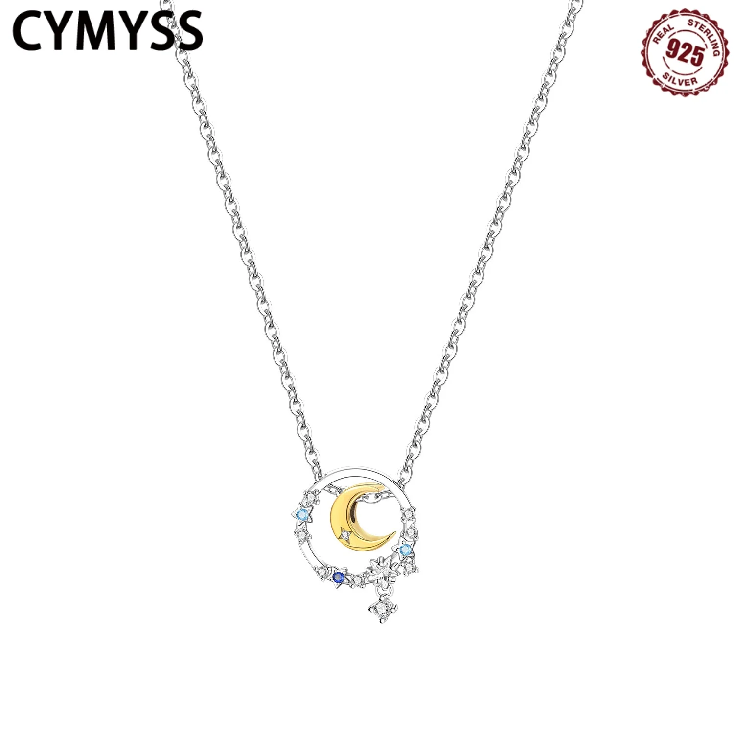 

CYMYSS 2025 New 925 Sterling Silver 18K Gold Plated Star Moon Necklace Birthday Party Fine Jewellery Women's Necklace
