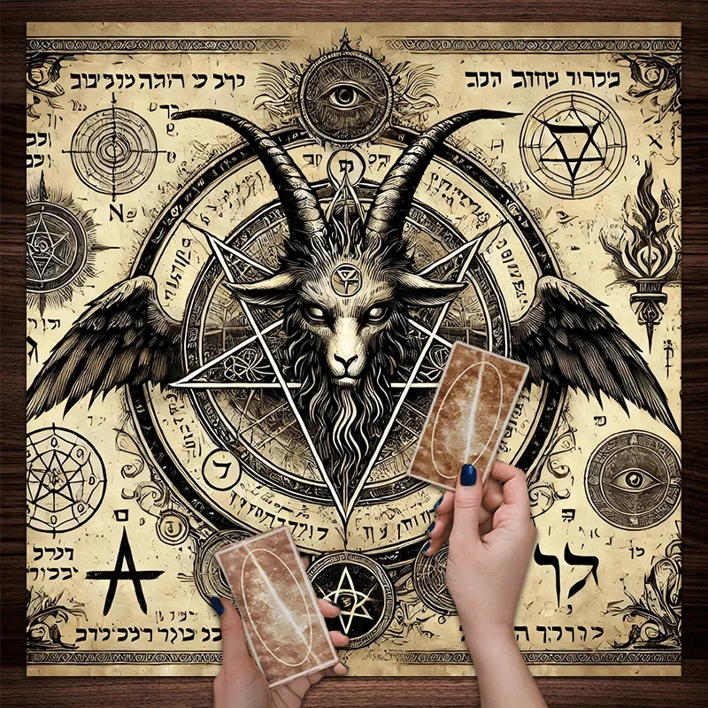 Dark Ritual Tablecloth Pentagram Goat Hebrew Runes Altar Divination Gothic Decorative Magic Circle Tablecloth