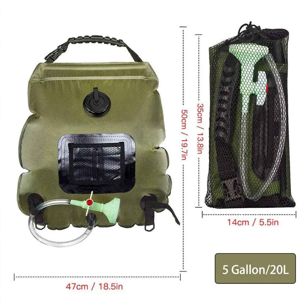 Outdoor Solar Shower Bag 20L Solar Heating Outdoor Camping Shower Bag Hot Water Temperature 45°C with Removable Hose Head