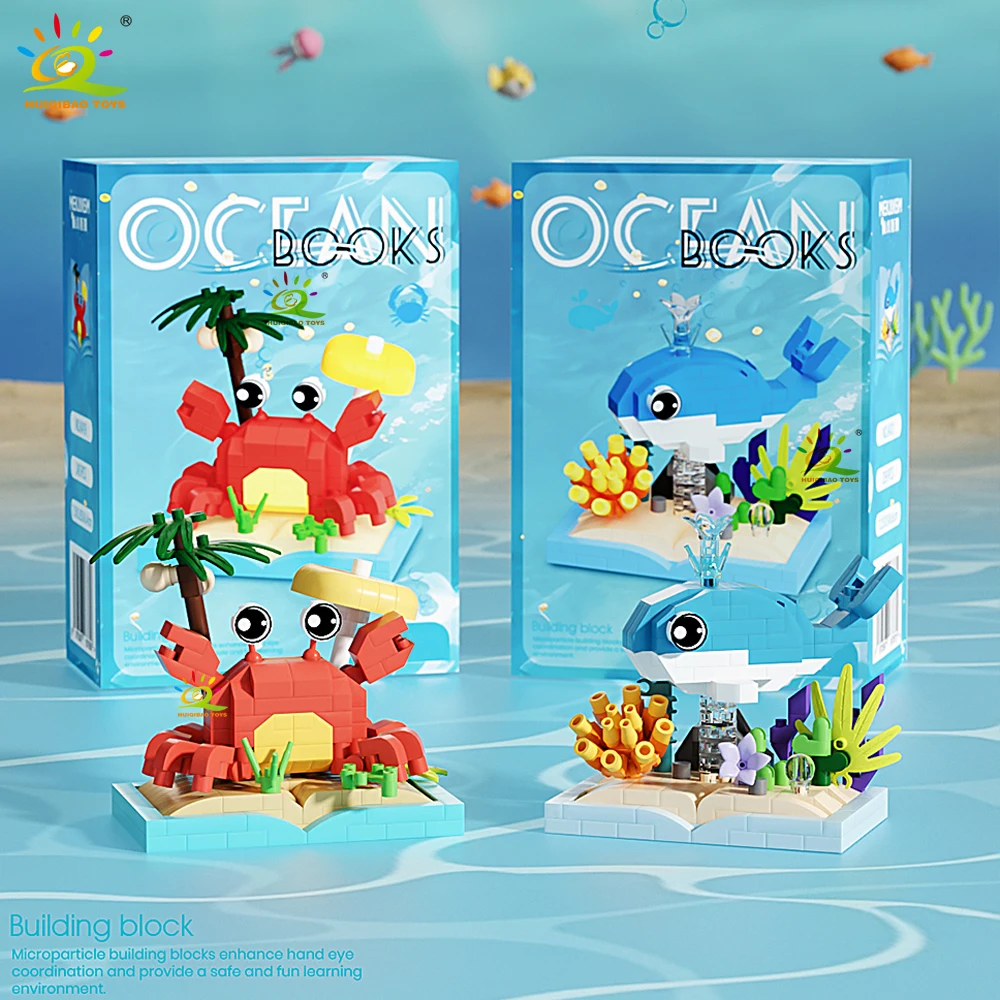 HUIQIBAO MOC Ocean Series Micro Building Block Orcas Lantern fish Blue Whales Mini Brick set Toy for Children Desk Decoration