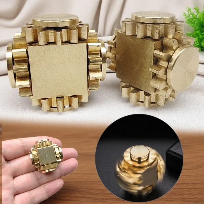 EDC Pure Brass Fidget Spinner with Real Gear Gyro 4Gear Metal Stress Hand Spinner for Adult Decompression Fun Toy Christmas Gift