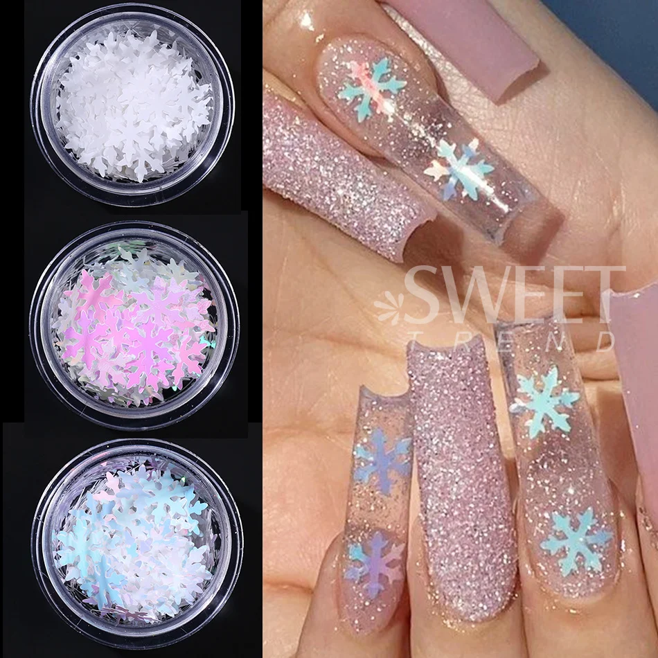 3 Bottle Christmas Snowflake Nail Glitter Sequins Laser White Mixed Snowflakes DIY Winter Party Manicure Decoration Accessories