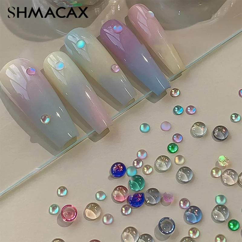 Colorful Mermaid Bubble Bead Nail Accessories Flat Candy Colored Semi-Circular Mermaid Diamond Macaron Nail Decoration