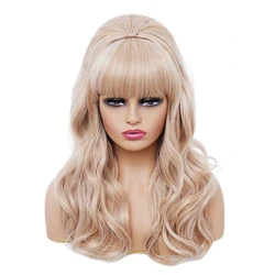 Synthetic Hair Long Wavy Blonde Wig with Bang Big Bouffant Beehive Wigs for Women fits 80s Costume  Carnival Party Wigs