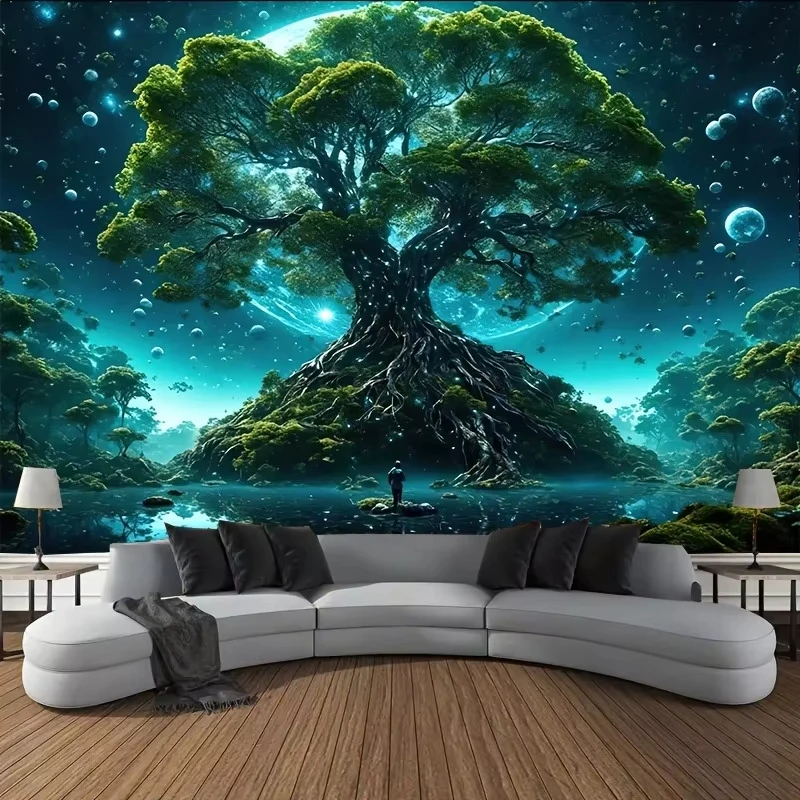 VIKAMA Universe World Tree Tapestry Fantasy Forest Starry Sky Living Room Background Wall Immersive Wall Art Decoration