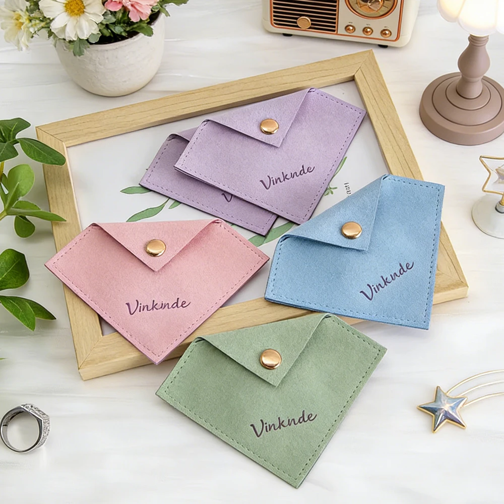 

100Pcs/Lot Small Triangle Snap Bags Custom Logo Jewelry Packaging Bag Earrings Rings Keychains Mini Cosmetics Storage Pouches