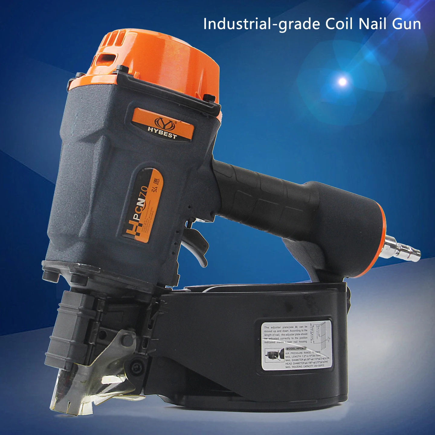HYBEST HPCN70 Air-Powered Nail Gun for Wood Pallet Nailing Wooden Box Packaging Production Fence Making Log House Fixing
