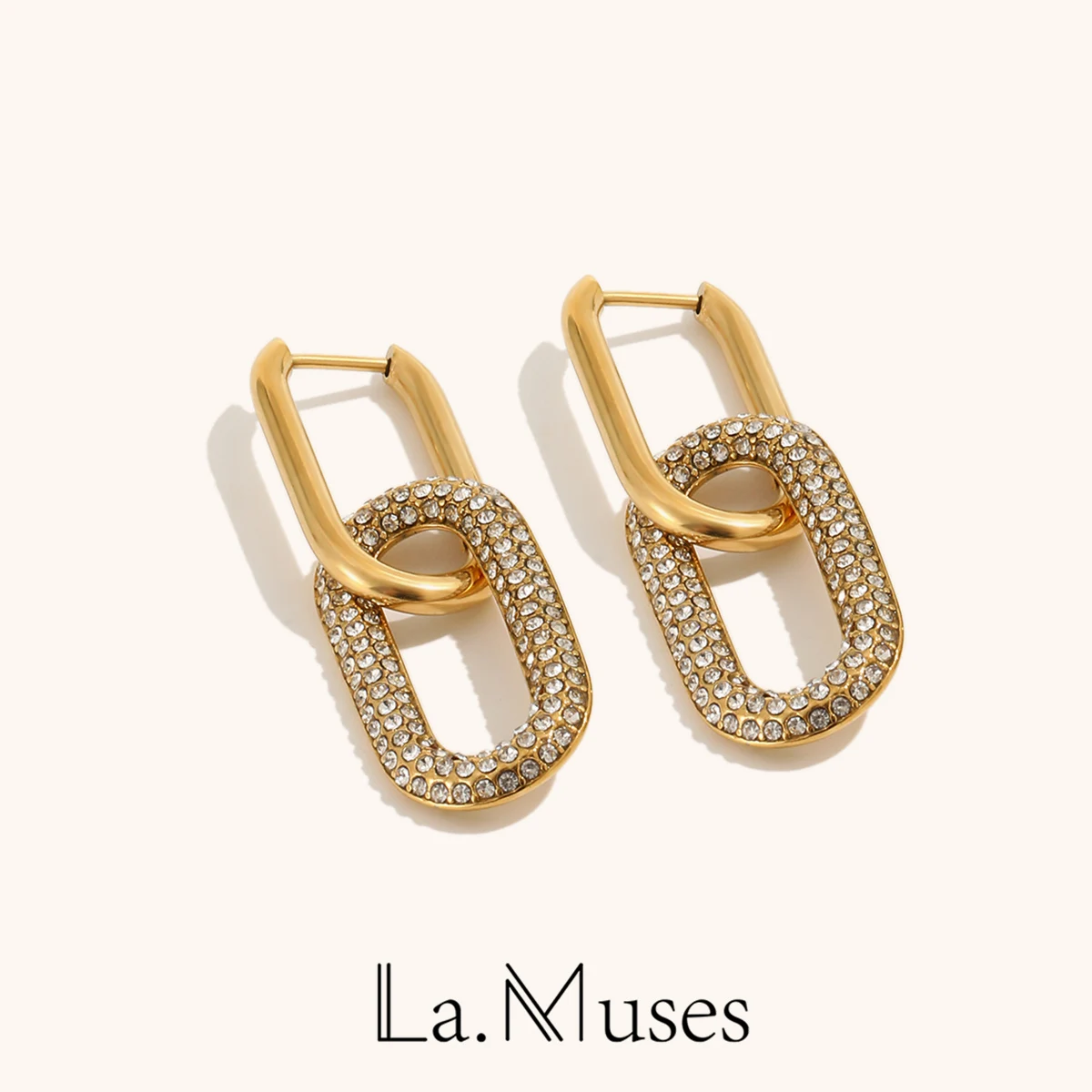 La.Muses Retro Double Loop Design Drop Earrings Stainless steel  Earrings for Women Waterproof Hip Hop Fashion Jewelry Gifts