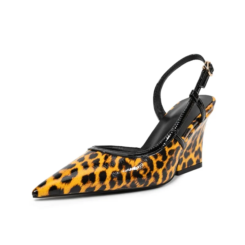

Summer Shoes for Women Sandals Point Toe High Heels Slingbacks Leopard Print Party Dance Wedding Shoes Ladies Large Size 35-45