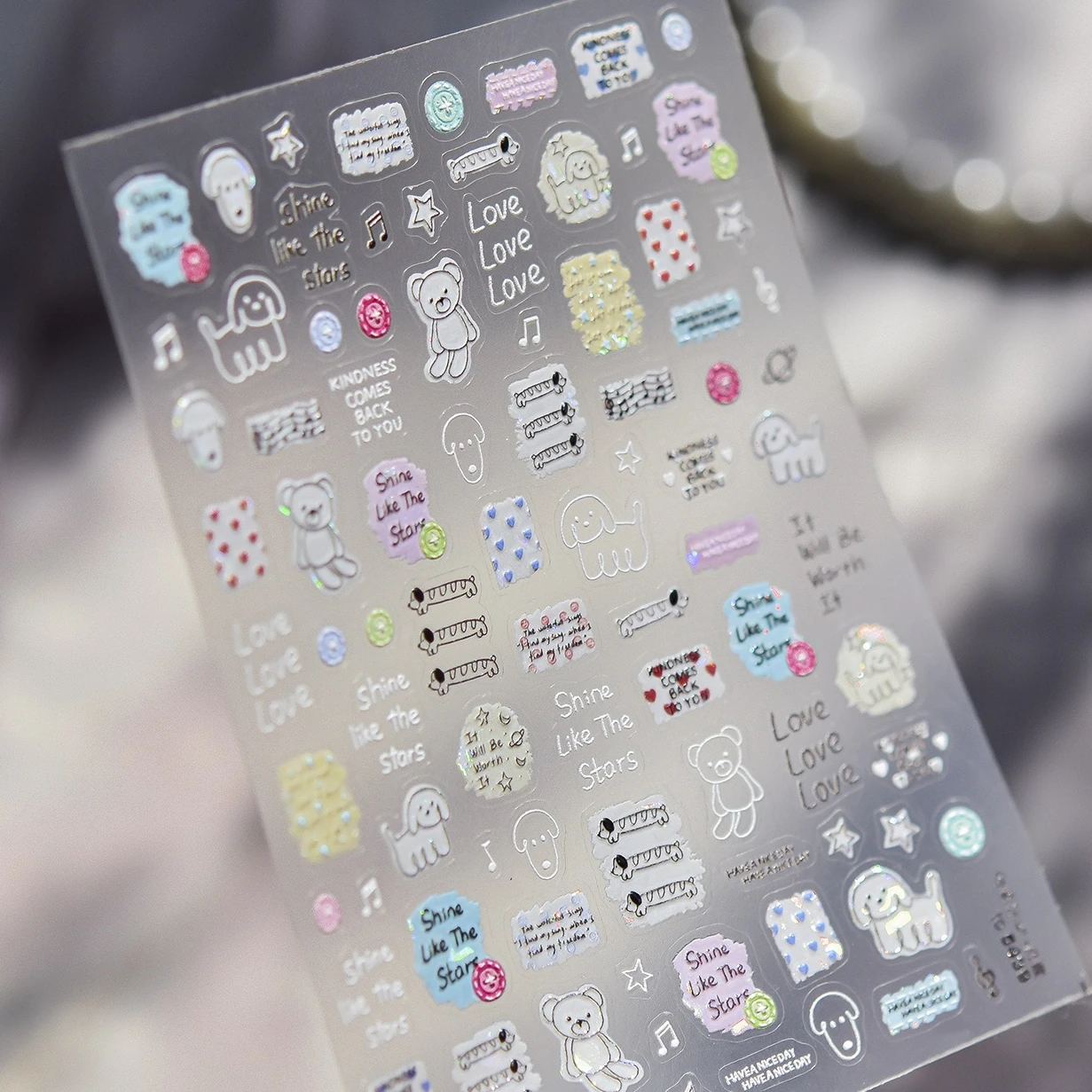 البساطة التصحيح الدب الكلب الكتابة على الجدران حروف نجمة كوكب الموسيقى ملاحظة القلب زر كلمة كتلة مسمار الفن ملصق DIY بها بنفسك مانيكير الشارات