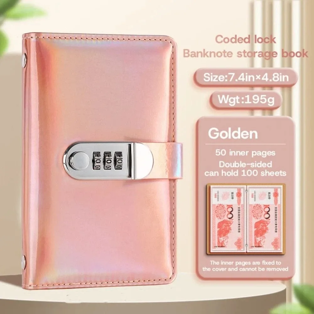 50Sheets Savings Book with Password Lock Dual Sided Laser Budget Binder Savings Handbook Wallet Storage Account Book