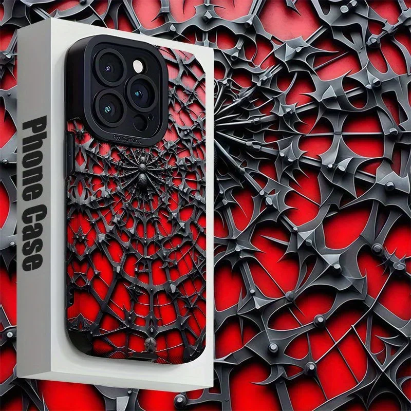 For Samsung S25 Red Black 3D Spider Web, Gothic Matte Shockproof Compatible For Galaxy S25/S24/S23/S22/S21 and A Series Models