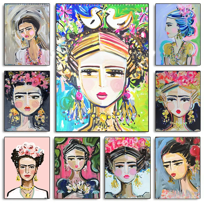 

Абстрактный портрет Фриды Каллако, картина маслом, постеры, печать на холсте, винтажное настенное искусство, картина для гостиной, домашний декор, подарки