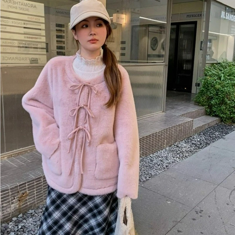 2026 Winter New Style Fashionable Pink Eco-friendly One-piece Fur Outerwear Sweet Ladylike Elegant Stylish Fur Jacket for Women