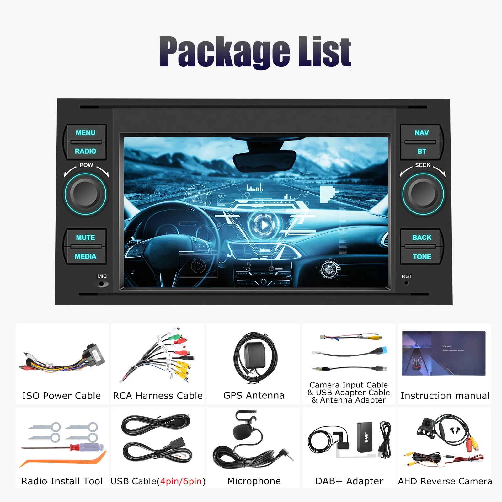ESSGOO 7 "Autoradio Voor Ford Focus MK2 Tansit MK7 Android auto Carplay 2GB + 64GB Auto Stereo RDS GPS Automotive Multimedia Speler