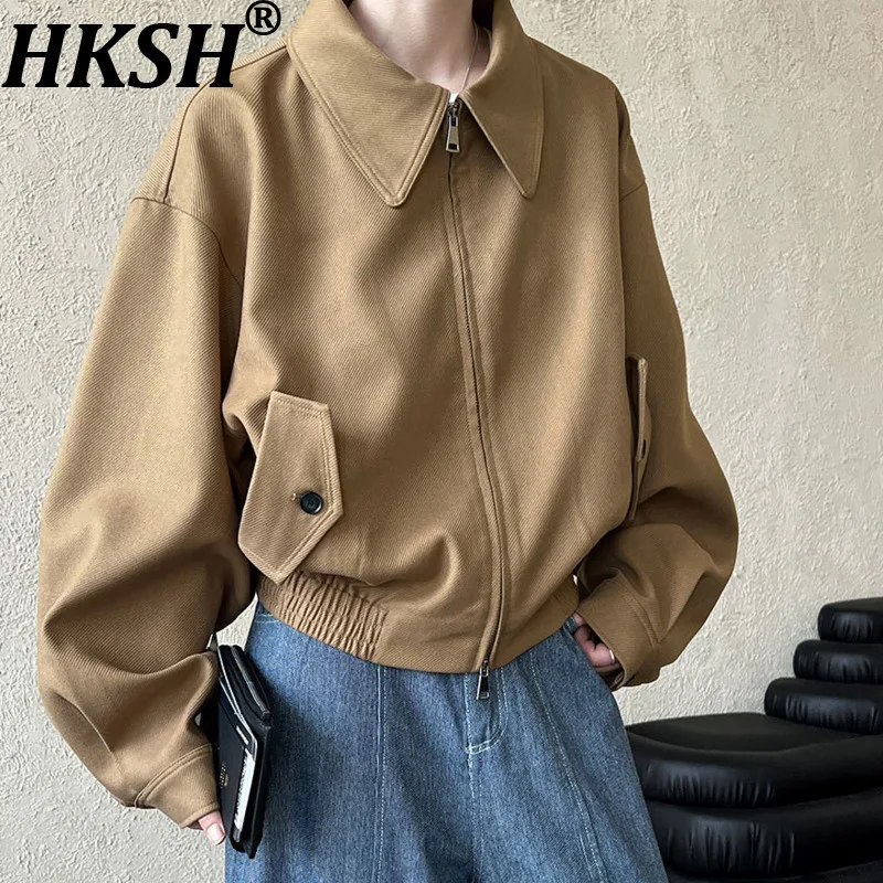

HKSH Autumn New Women Casual Coats Turn-down Collar Zipper Pockets Long Sleeved Versatile Temperament High Street Jacket HK11148