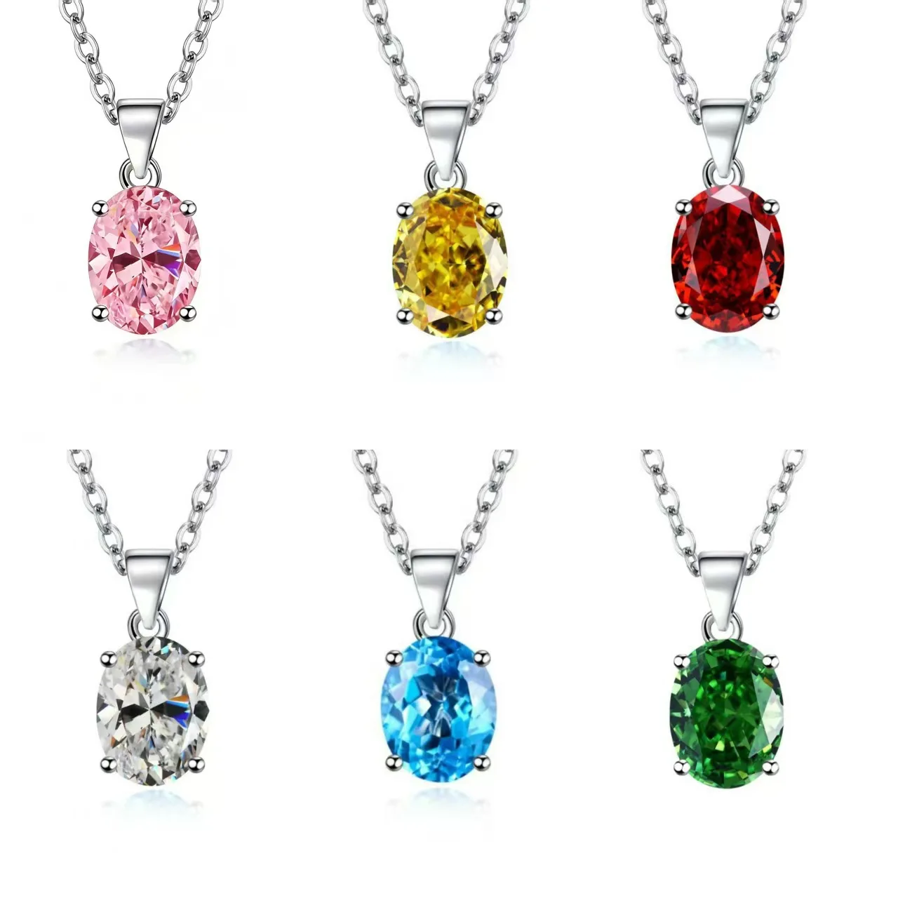Oval Cut Natural Garnet Citrine Blue Topaz Nano Emerald 925 Sterling Silver Pendant Necklace for Women Colorful Gemstone Jewelry