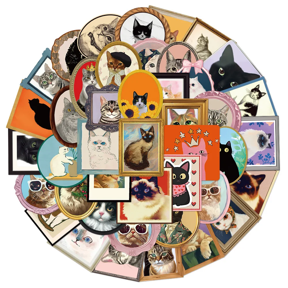 

50Pcs Cute Cat Decoration Fun Graffiti Stickers DIY Phone Case Notebook Scrapbook Phone Cat Picture Frame Stickers