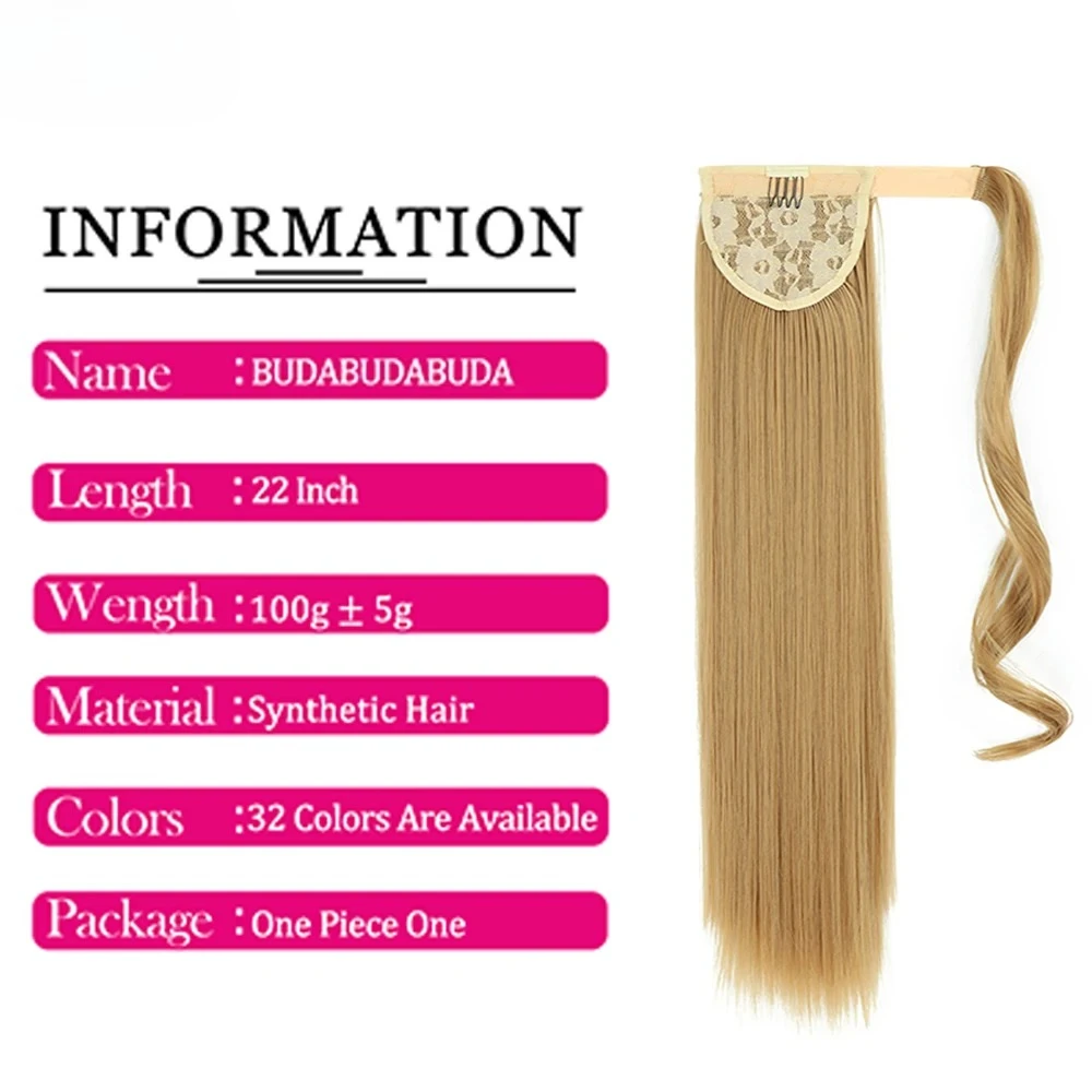 22Inch Synthetic Long Straight Ponytail Hair Extension Wrap Around Clip In Ponytail Hair Heat Reistan Pony Tail good 2026