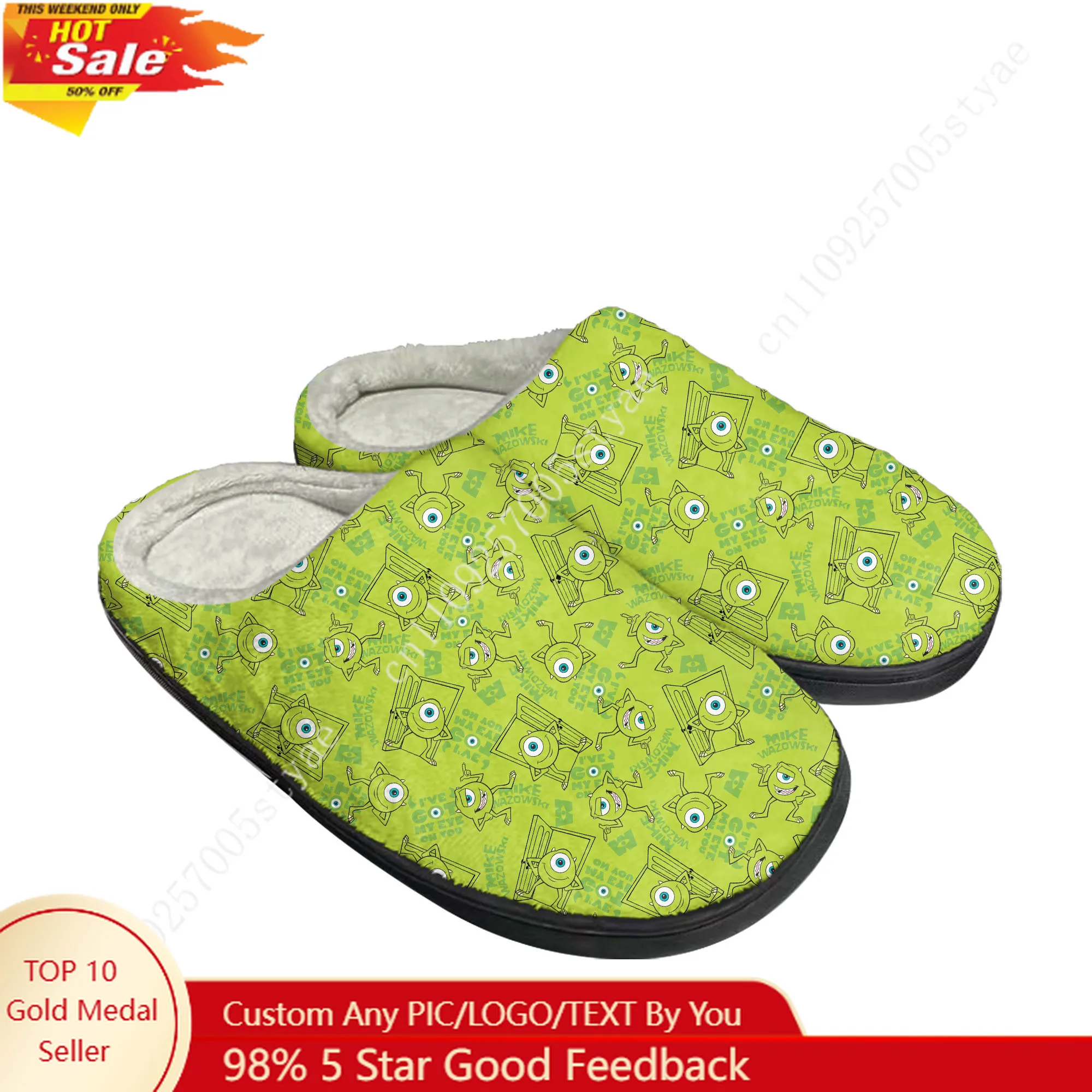 

Mike Wazowski Cotton Slippers Disney Cartoon Decorate Plush Indoor Shoes Design Your Logo Photos Party Holiday Gifts Custom Shoe