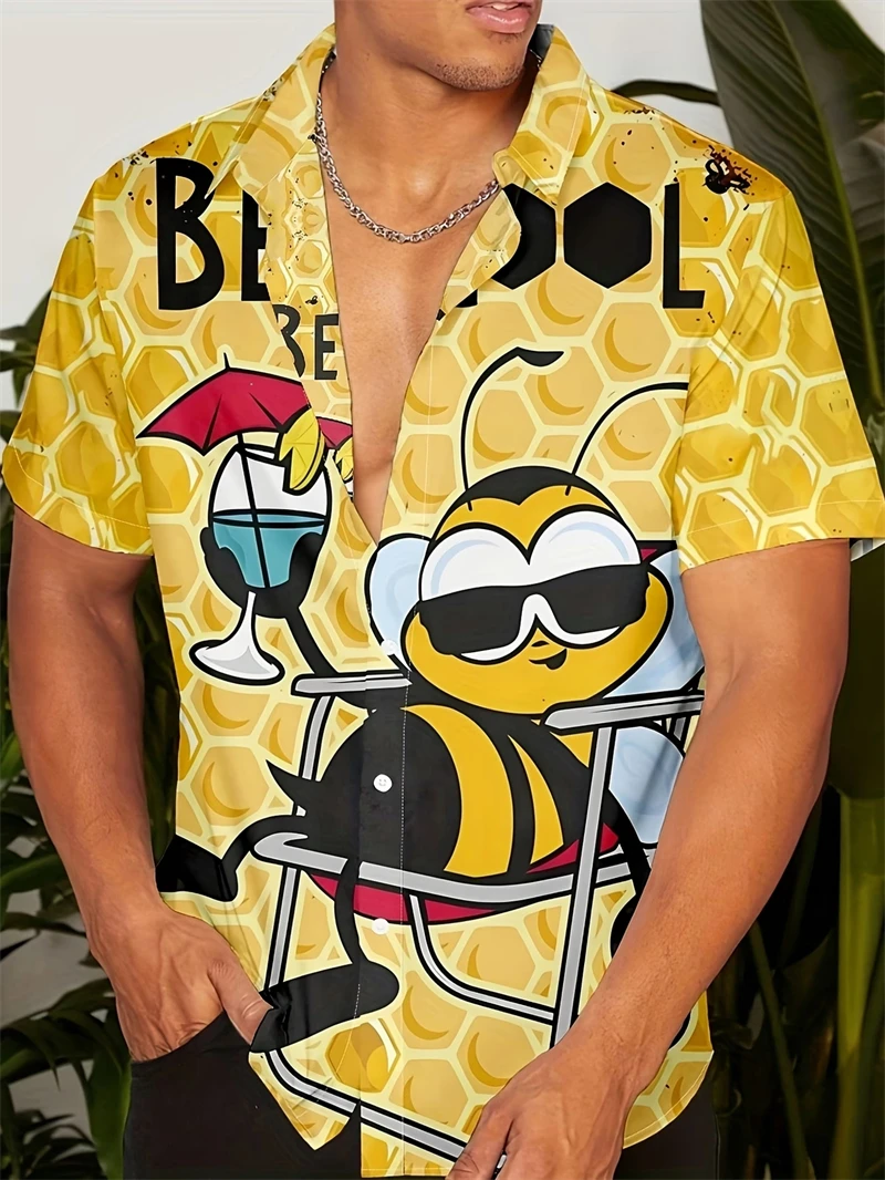 

Men's Bee Hawaiian Shirt Fashion 3D Cute Animal Bee PrintCasual Short Sleeve Button Down Lightweight Summer Shirt For Men Women