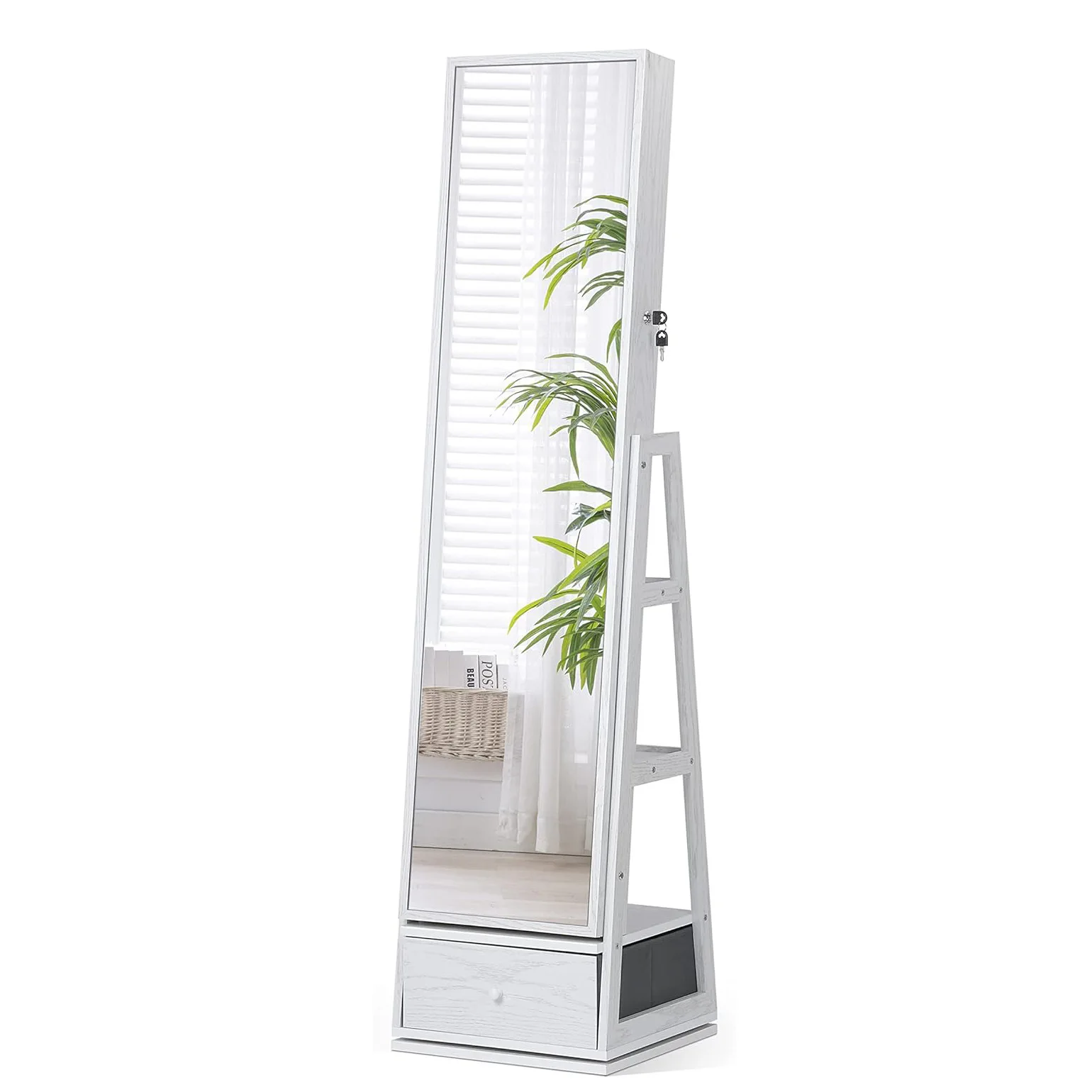Jewelry Cabinet Rotating Full-length Mirror for Dressing Cloak Room Floor Standing Dressing Mirror Skincare Storage Cabinet