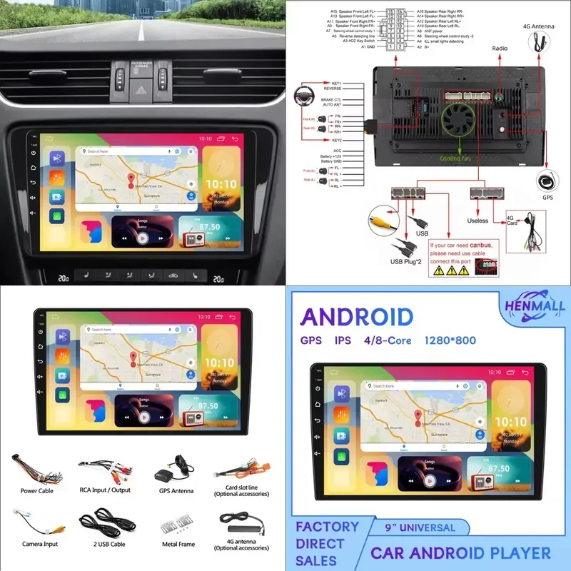 for 9 Inch IPS Touch Screen 2DIN Android Car Stereo GPS Navigation with CarPlay FM Transmitter Universal Dashboard Mount