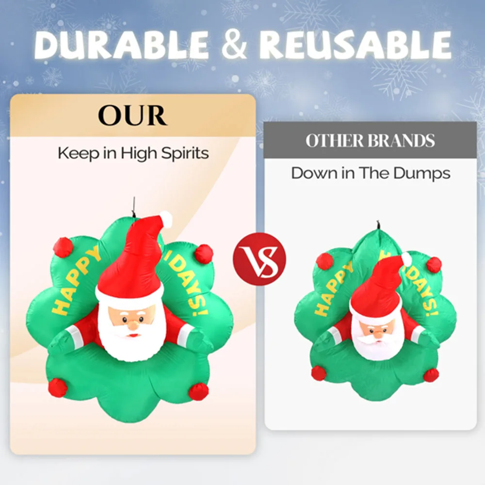 4 FT Lighted Christmas Inflatable Santa with Wreath Broke Out from Window, Large Blow Up Hanging Inflatable Decoration