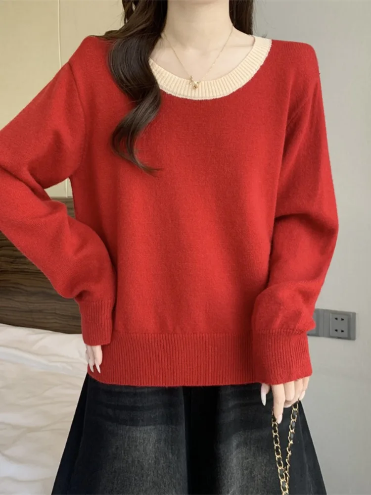 

Women's Knitted Long Sve Base irt Inner Wear Soft Thi Winter Autumn Red New Year Color Blo Design Comfortable Top
