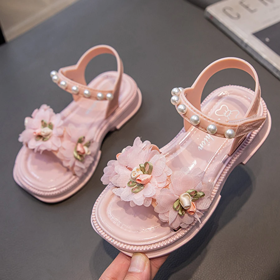 New Summer Sweet Flower Decoration Sandal For Aged 3-9 Girls Children Slippers Soft Non-slip Seabeach Flip Flops Kids Shoes