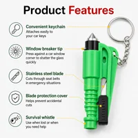 Mini Safety Hammer Keychain Car Escape Tool 3 in 1 Emergency Glass Window Breaker Seat Belt Cutter Rescue Whistle Compact Tool 5