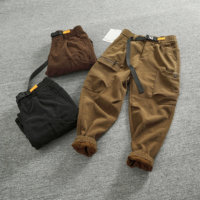 

Тяжелые вельветовые рабочие брюки в стиле ретро, мужские осенне-зимние повседневные брюки на подкладке с манжетами на заказ