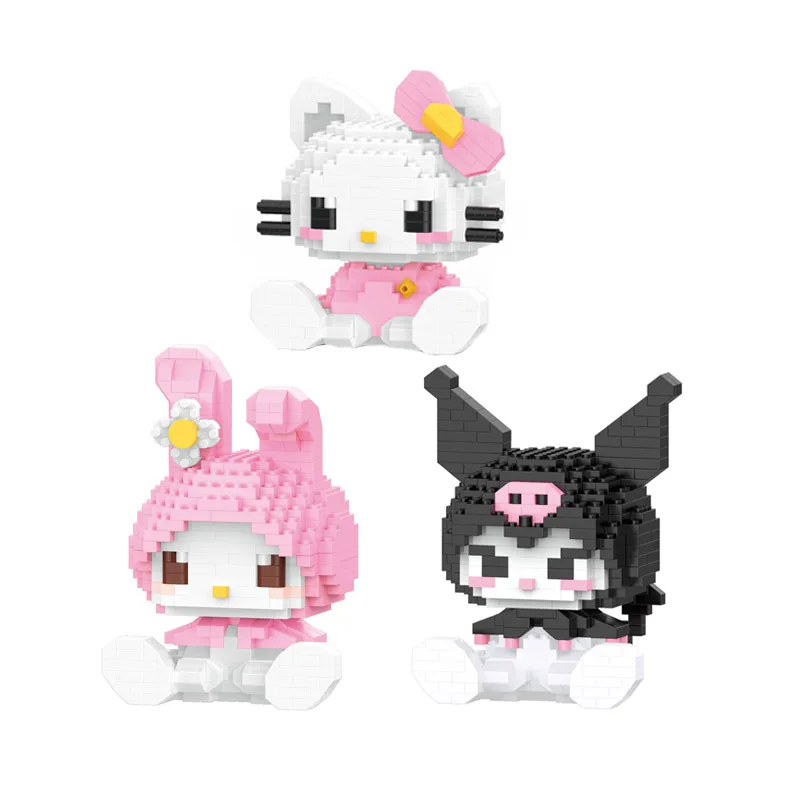 

Sanrio Micro Building Blocks Hello Kitty Kuromi Assembled 3D Model Melody Mini Bricks Figures Toys For Christmas Gifts