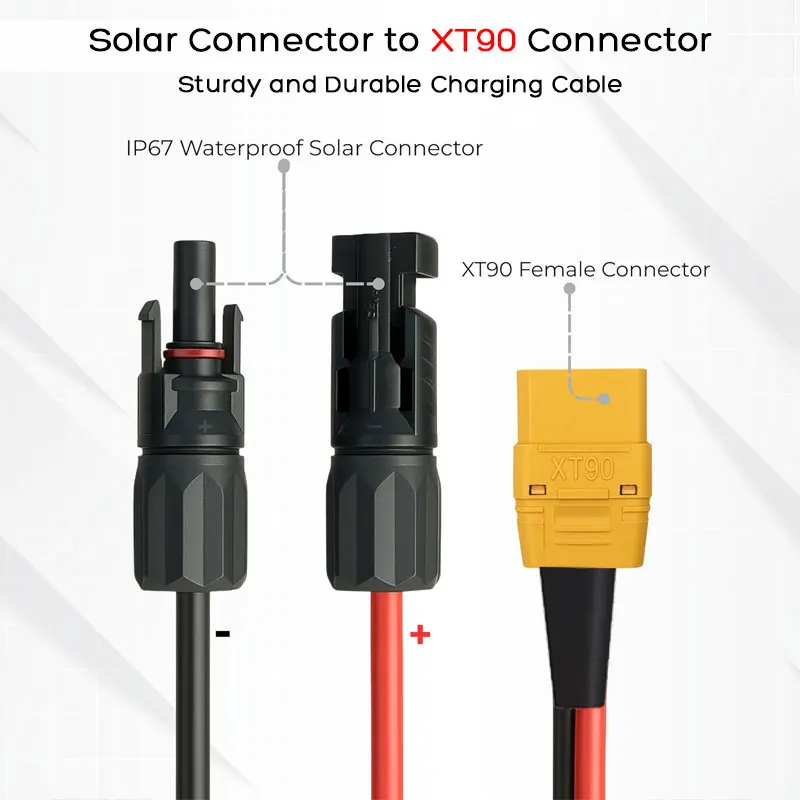 2m/6.5FT 1m/3.3FT 12AWG XT90 Female to Solar Cable for Bluetti AC200/AC200L/AC200P/AC200Max SOLARPLAY Etc. Solar Power Stations.