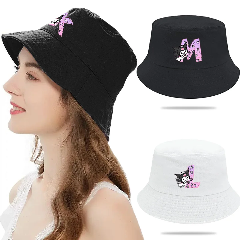 

Anime Kuromi Printed Letter Fisherman Hat Cute Cartoon Basin Hat Autumn Summer Beach Sun Shade Girl Cap Sun Hat Bucket Hat
