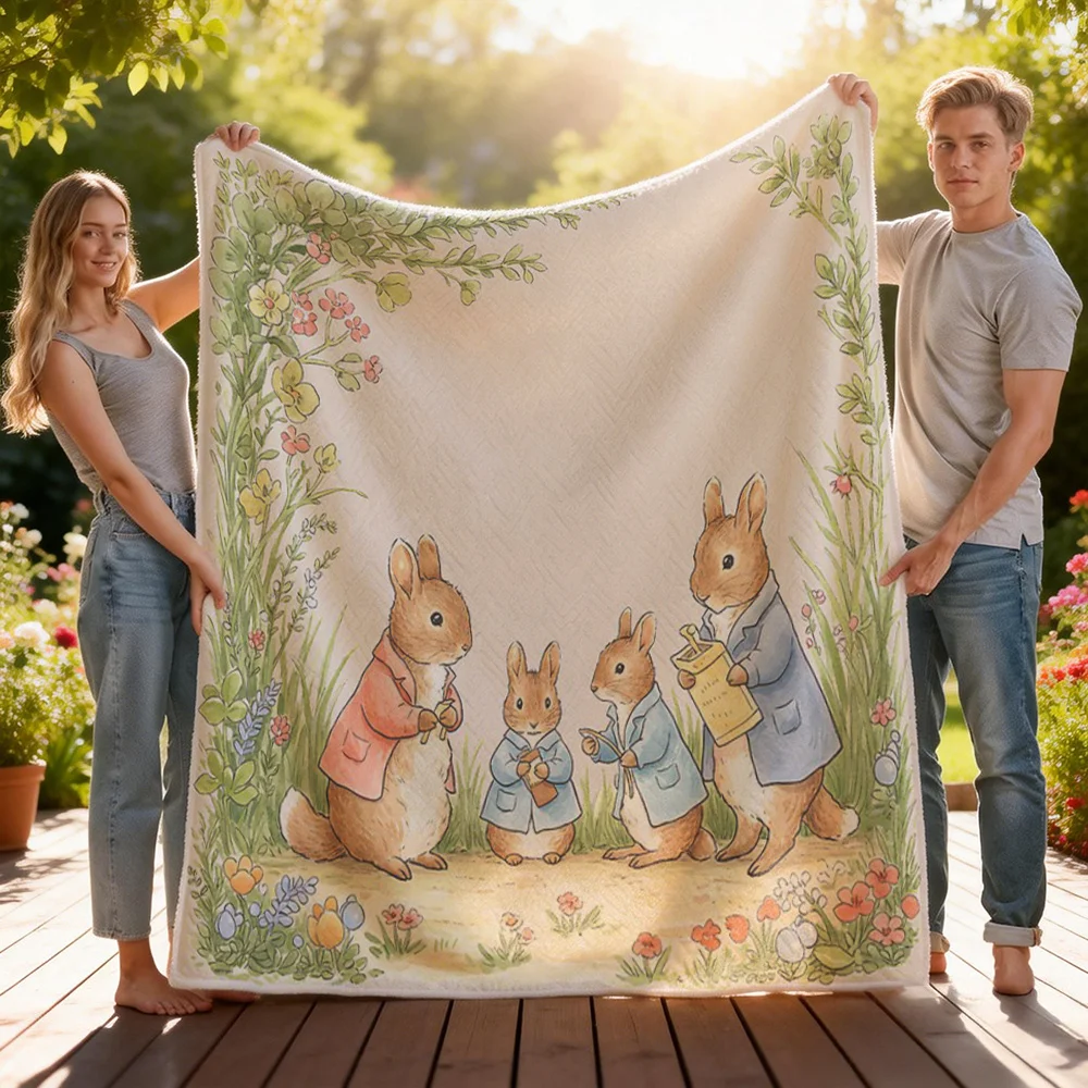 Ultra Soft Bunny Rabbit Spring Flannel Throw Blanket Cozy Home Decor Decorative Couch Gift for Cottage Garden Nursery Accent