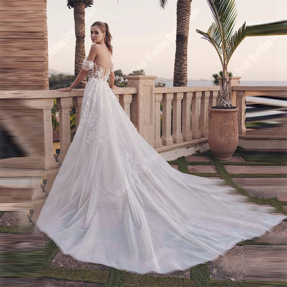 Vestidos de casamento com renda fora do ombro para mulheres, vestidos de noiva vintage, banquete de praia, 2024