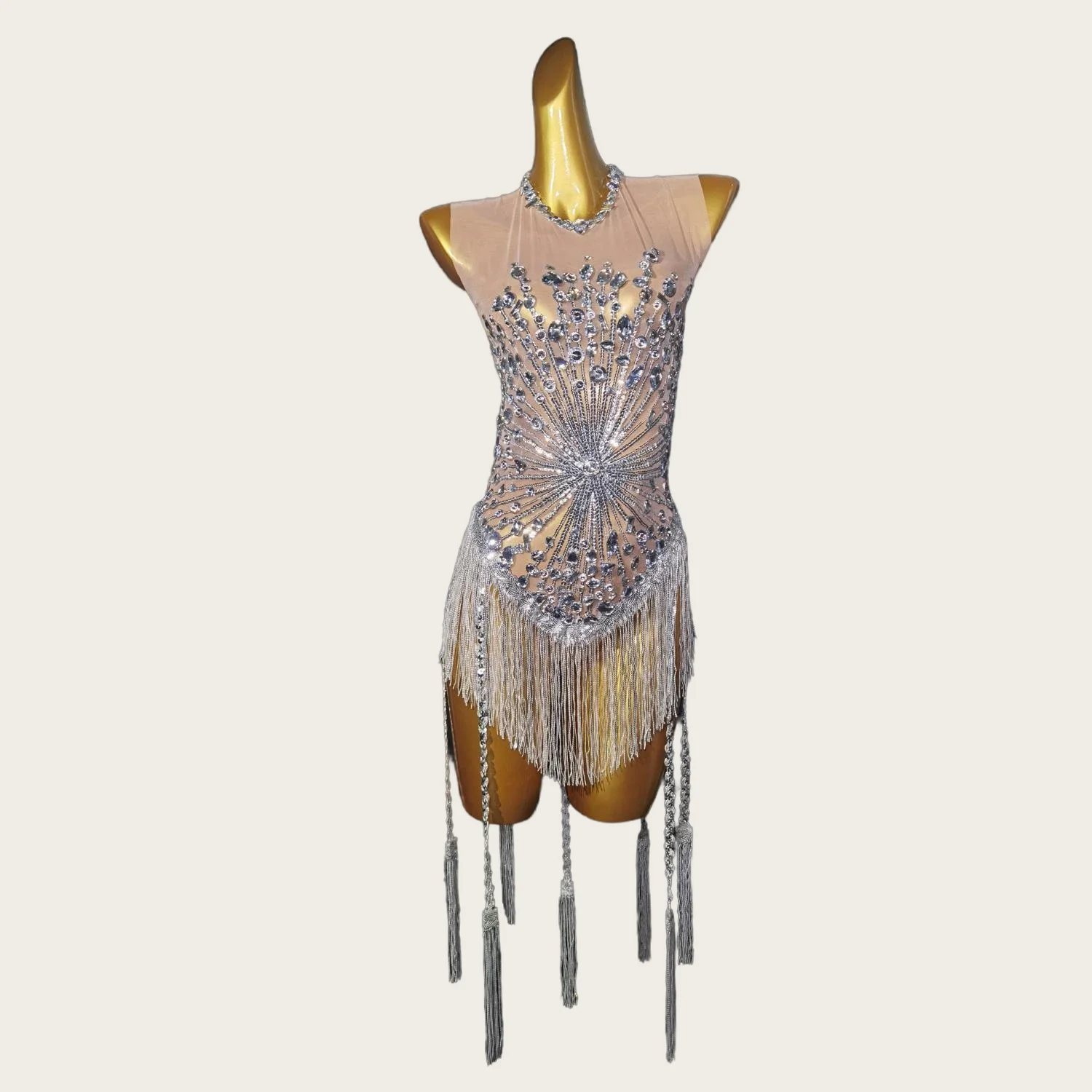 

Sexy Sleeveless Sequin Fringes Bodycon Jumpsuit Pole Dance Leotard Festival Clothing Women Rhinestone Stage Performance Bodysuit