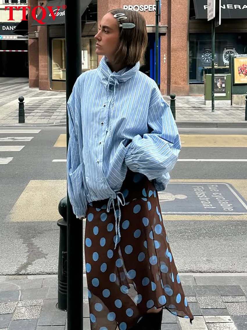 Women's Stripe Print Turtleneck Long Sleeve Shirt Top