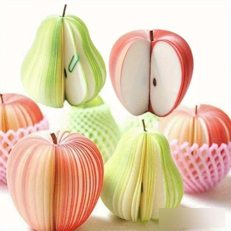 2Pcs Creative Fruit Sticky Notes, Apple Pear Shaped DIY Memo Pads, 1 Piece Cute Creative Stationery