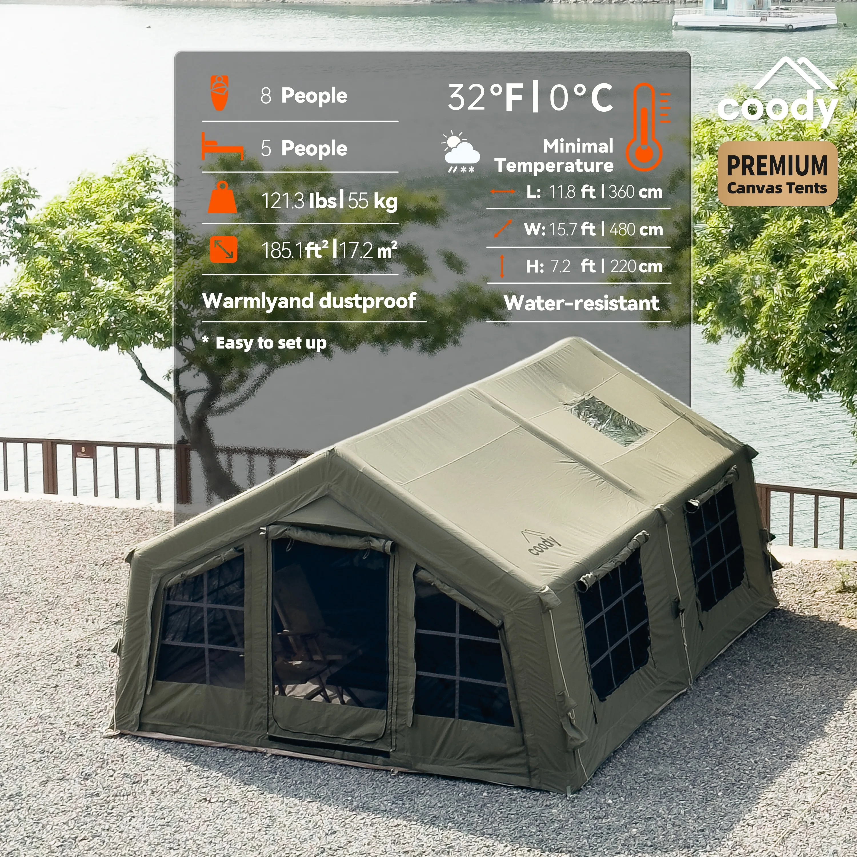 

Палатка Coody Familia 17.2 Air Tent - Армейский зеленый цвет, 4-сезонная палатка для кемпинга и походов, для глэмпинга