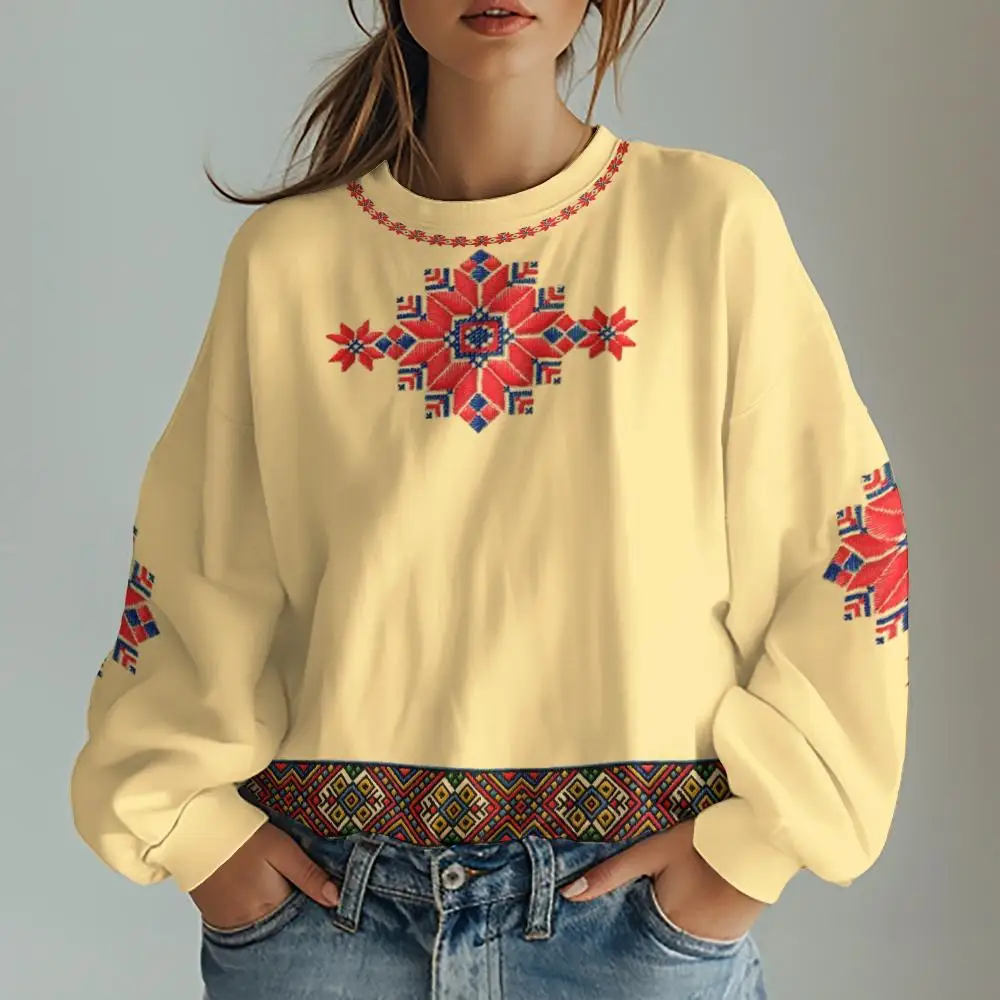 Traditional Graphic Print Women's Hoodie Sweatshirts Oversized Hoodies Long Sleeve Women Clothing Casual Top Tracksuit Clothes