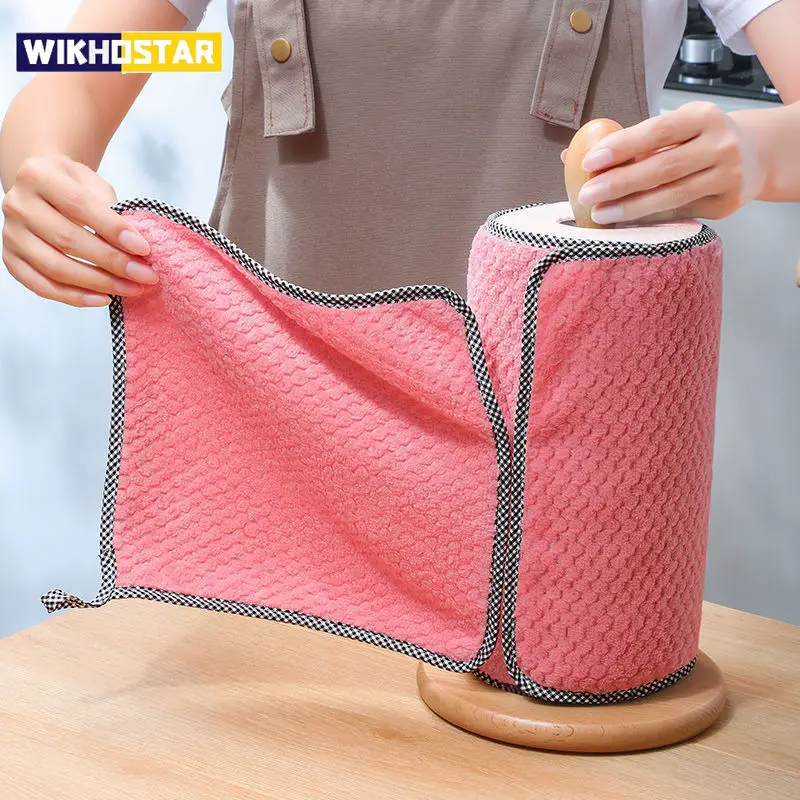 WIKHOSTAR 4/8pcs Microfiber Towel Absorbent Kitchen Cleaning Cloth Non-stick Oil Dish Towel Rags Napkins Tableware Household