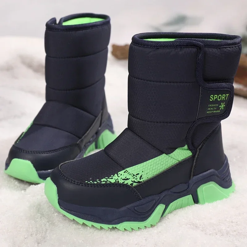 High-top Children's Winter Boots Plus Velvet Thickened Kid's Snow Boots Girls Boys Non-slip Wear-resistant Student Cotton Shoes