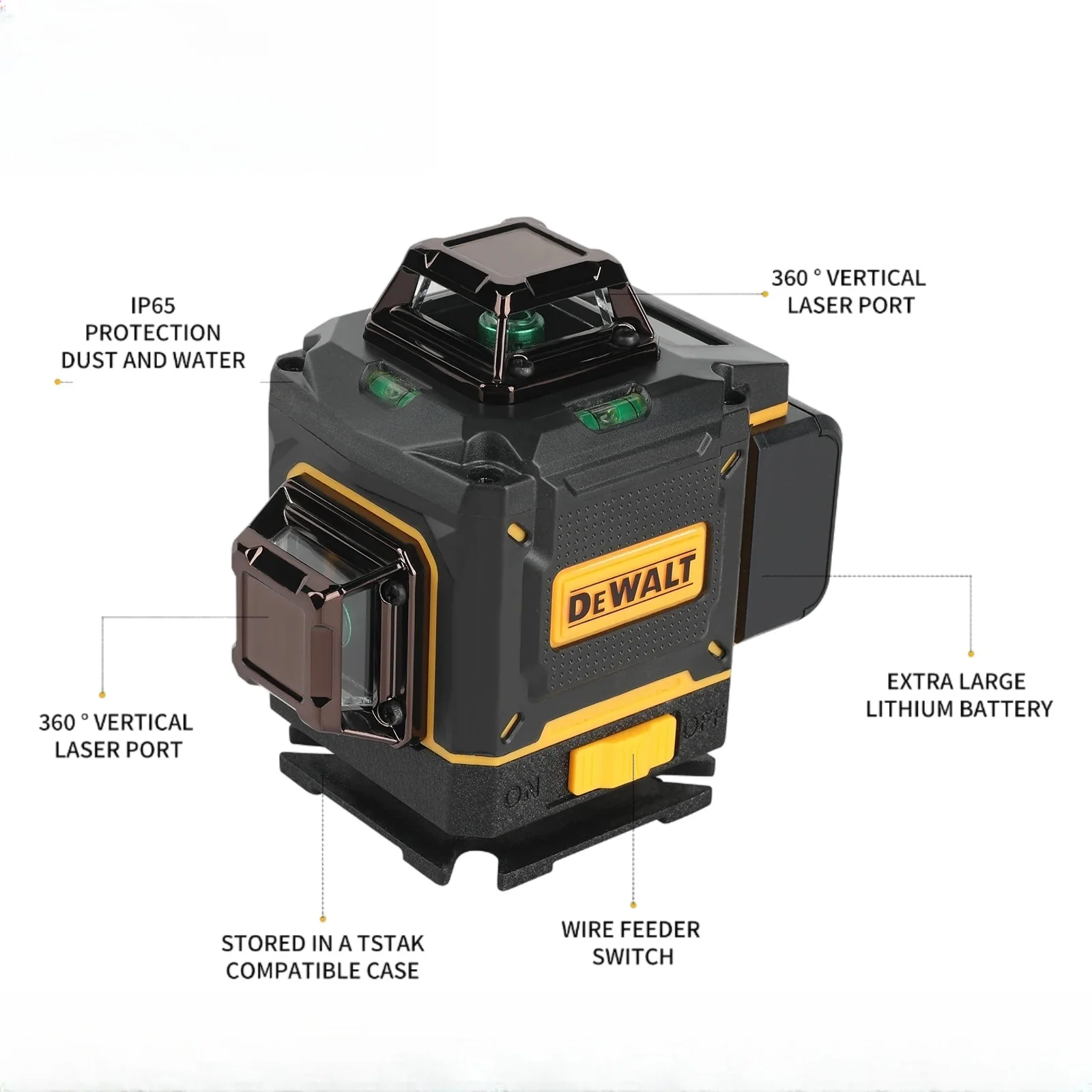 Untuk DEWALT 4 Sisi 360 ° Tingkat Laser Self Leveling 16-Garis Sinar Hijau 3-4D Vertikal dengan Fungsi Garis Silang Vertikal Yang Tepat