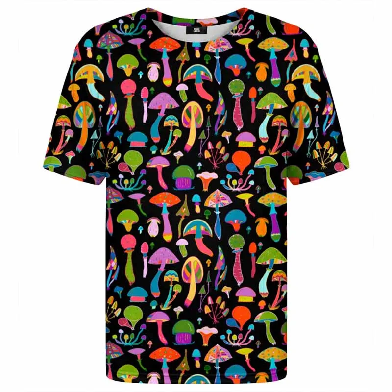 Psychedelic Mushroom Pattern T Shirt Men 3d Printed Plants T-shirt Round Neck Tee Shirts Streetwear Oversized Short Sleeves