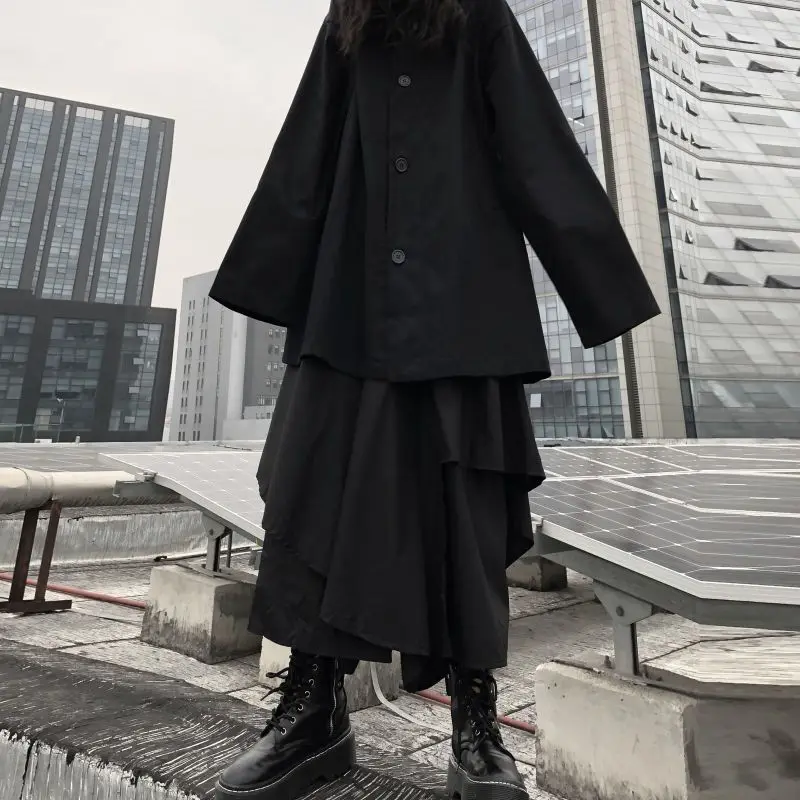 Calças vintage Mulheres Homens Neutro Solto Culottes y2k Gothic Calças Perna Larga Saia New Oversize Harajuku Japonês Calças Criativas