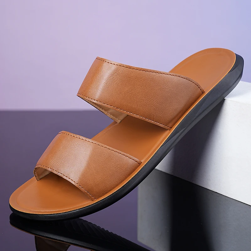 Men's Fashionable All-Match Trendy Beach Slippers Anti-Slip Comfortable Sandals Slip-On Summer Footwear-2501